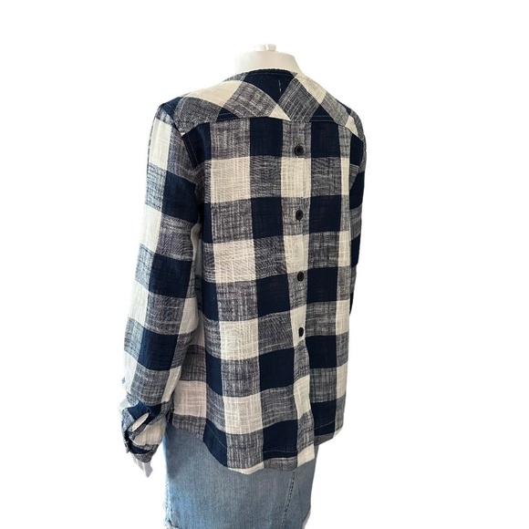 Cloth & Stone Plaid Linen Blend Long Sleeve Blouse Back button detail Women's  S - Picture 6 of 16